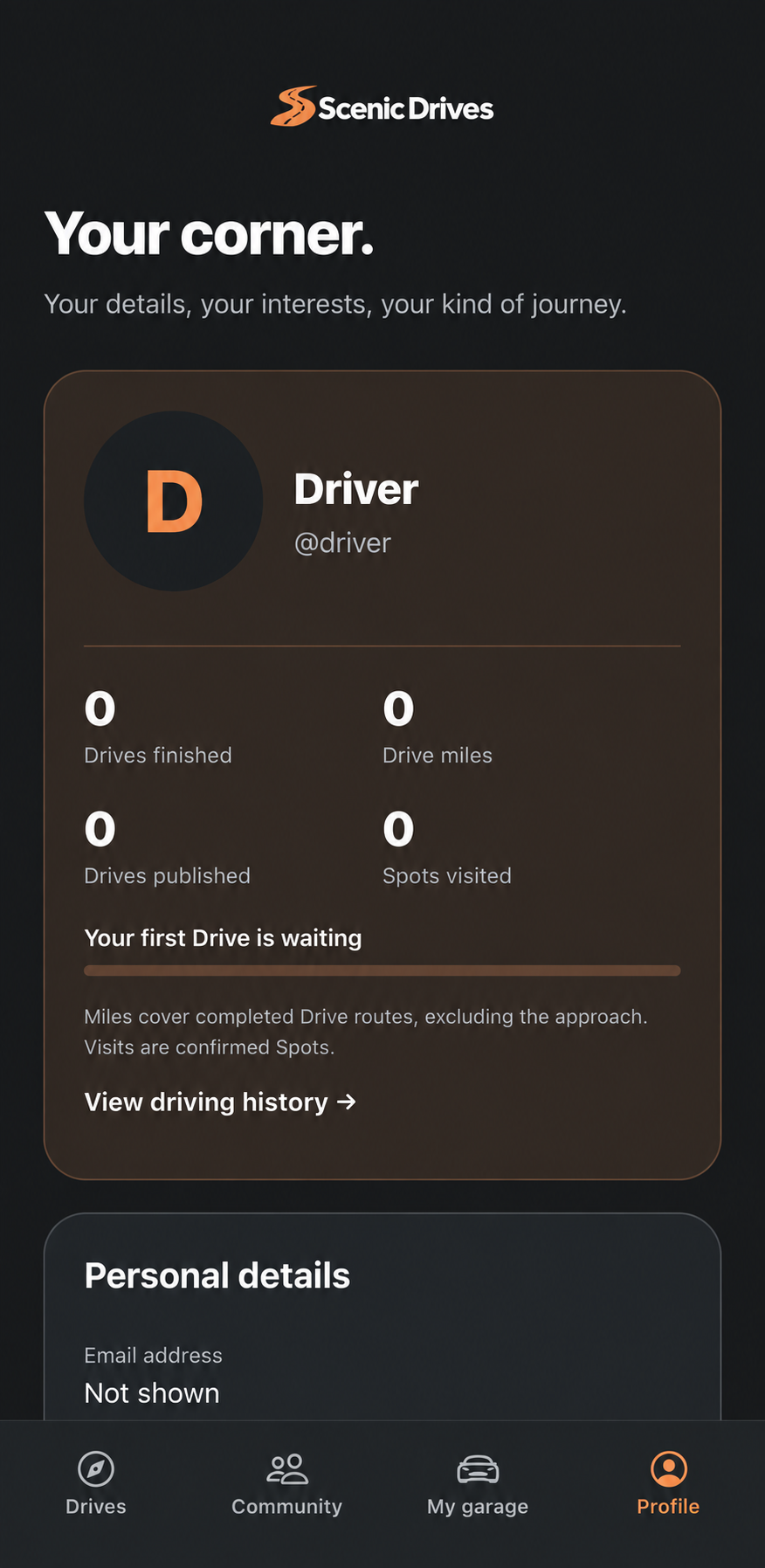 An anonymised Driver profile showing journey statistics
