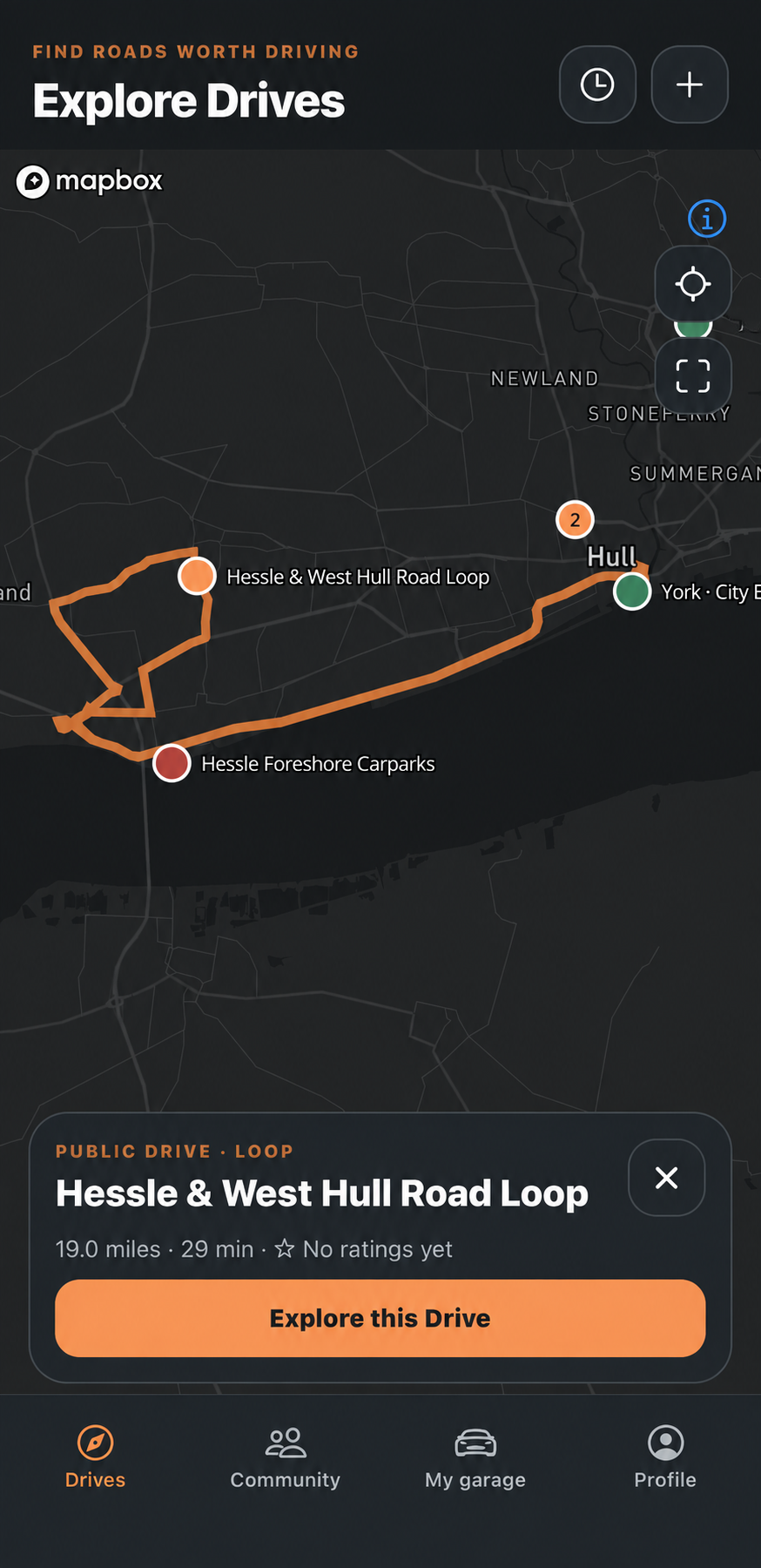 A selected Drive with its route and details